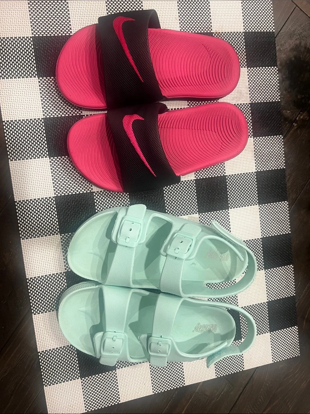 Nike Kids Pink Slide Sandals and Mint Green Buckle Sandals Set